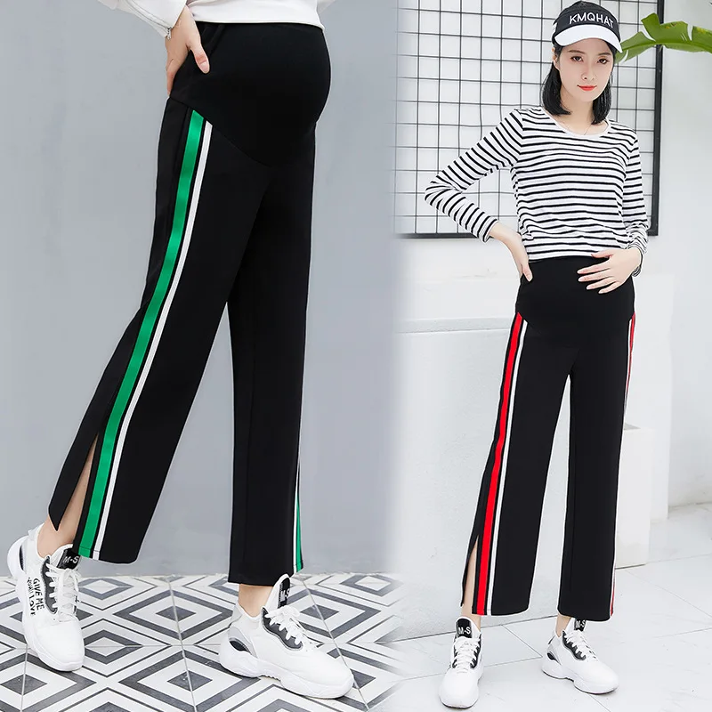 

2019 Spring And Autumn New Style Fashion Maternity Pants Sub-Side Slit Stripes Loose-Fit Pregnant Women Capri Loose Pants