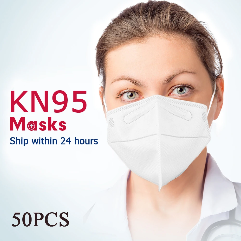 

50PCS KN95 Face Masks Non-woven Anti Dust Mouth Nose Cover Safety Protective Earloops Dustproof mask 95% Filteration