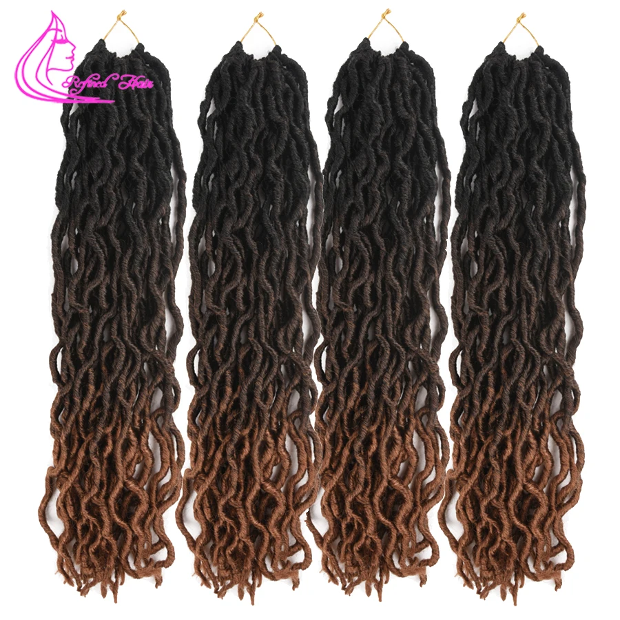 

Refined Hair Faux Locs Curly Hair 24Strands/pack 18inch Long Soft Crochet Braids Ombre Brown Synthetic Braiding Hair Extensions