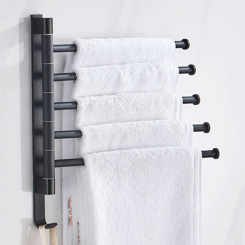 

Bathroom Towel Rack Rotatable Towel Holder Space Aluminum 2/3/4/5-Bar Towel Hanger Kitchen Shelf Paper Hanging Wall Mounted