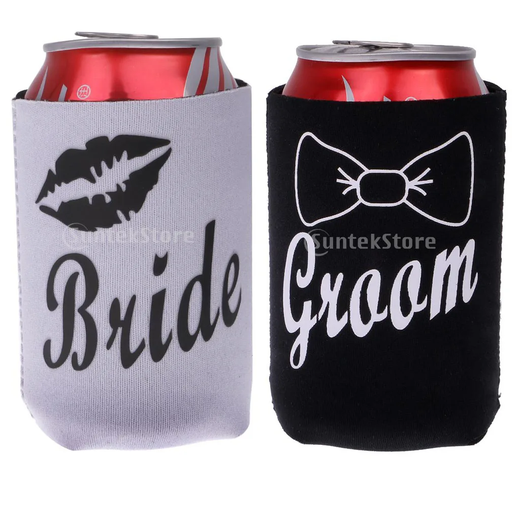 Bride Groom Drink Beverage Stubby Beer Can Cooler Insulator Cosy Holder