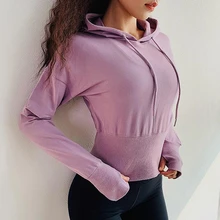 Однотонные хлопковые топы, спортивные рубашки для йоги, женские весенне-осенние толстовки с капюшоном и длинными рукавами, футболки для фитнеса, тренажерного зала и тренировок