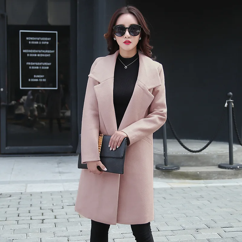 

2017 Autumn And Winter New Style Korean-style Slim Fit Long Sleeve Mid-length Woolen Coat Women's Fashion