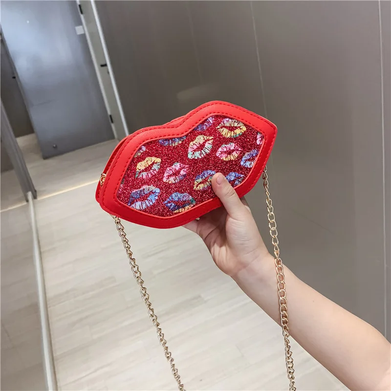 

2019 Spring And Summer New Style KID'S Messenger Bag Cute Lips Sequin Girls Shoulder Bag Fashion Children Accessories Bag Fashio
