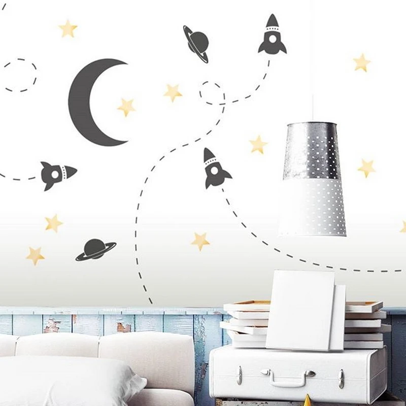 

Moon Stars Spaceship Wall Stickers DIY Universe Stickers for Kids Baby Room Decor Home Stickers