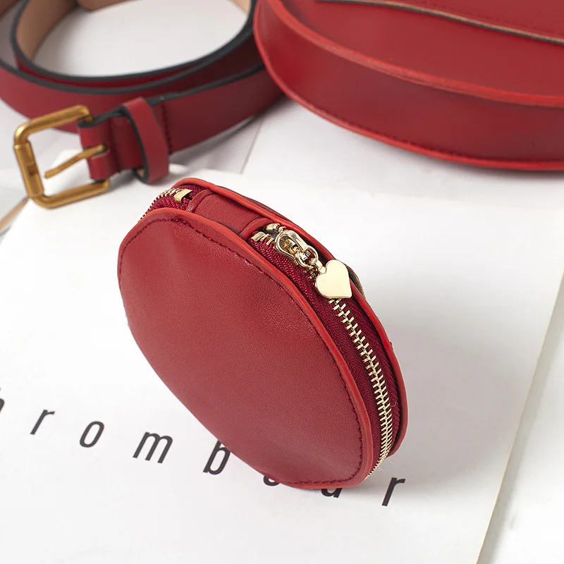 Fashion Solid Waist Bag Women Composite Bags 2 Pouch Ladies Brief Fanny Pack Female Pu Leather Round Saddle Belt Waist Bags