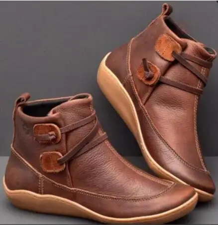 

Faux Leather Women Ankle Boots Autumn Winter Flat Cross Strappy Vintage Ladies Shoes Platform Sexy Punk Martin Boots Botas Mujer