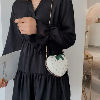 

Cute Strawberry Heart Shape Pu Studs Fashion Lady Chain Wallet Clutch Bag Shoulder Bag Handbag