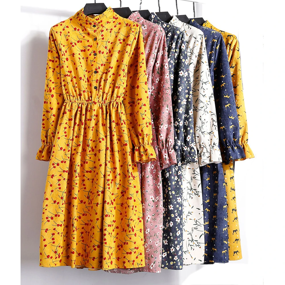

Autumn Women Dress Long Sleeve O Neck Print Bandage Dress European Style Elastic Waist Maxi Dress Elegant Party Dresses