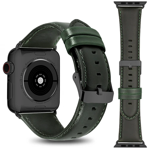 Ремешок из натуральной кожи для apple watch, ремешок для apple Watch 5, 4, 44 мм, 40 мм, правильный iwatch band 3, 2, 1, 42 мм, 38 мм, браслет для часов - Band Color: Black buckle