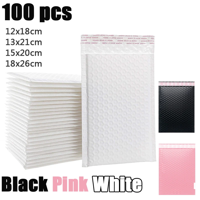 100pcs Matte White Black Self Seal Shipping Padded Envelopes Poly