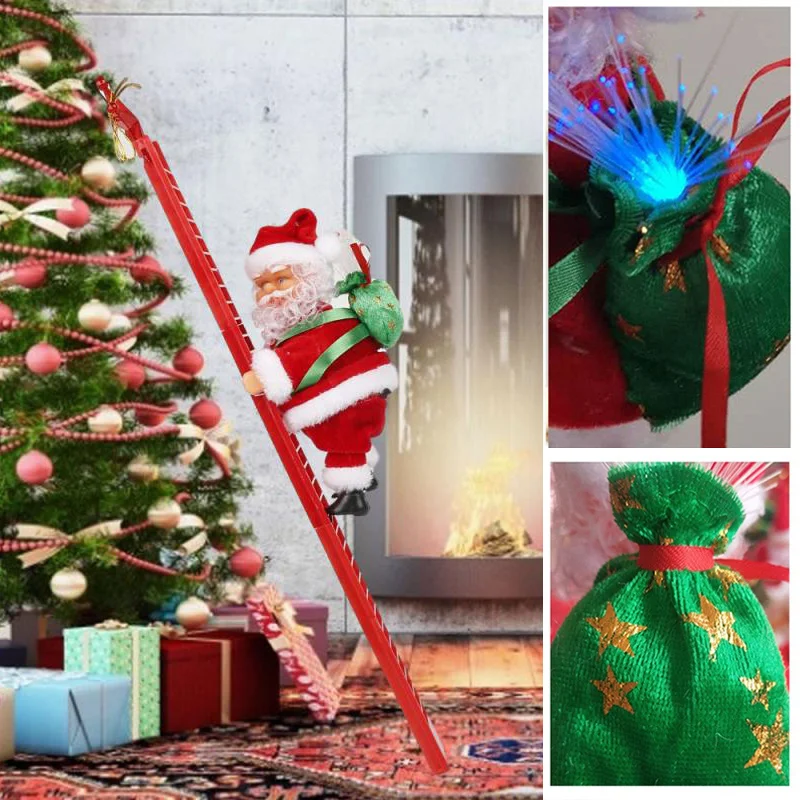 

LED Christmas Electric Santa Claus Climbing Ladder Doll Music Creative Xmas Decor Kid Toy Gift exquisite facial expression toy