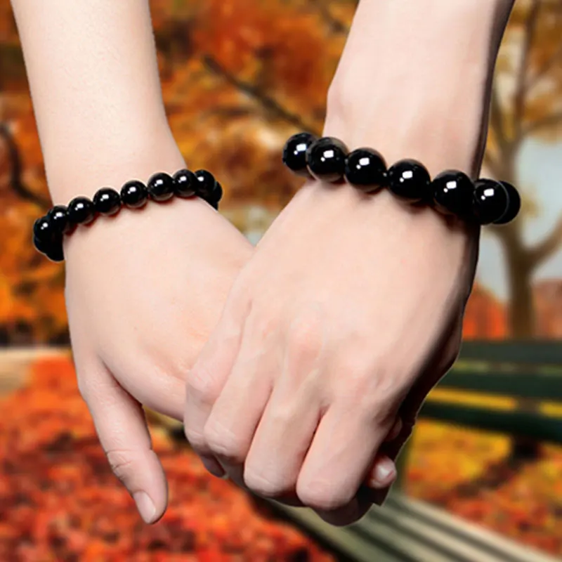 

Cheapest!!! 4-20mm Natural Men Bracelets AAA Black Agates Bracelet Natural Stone Beads Female Jewelry Bracelet Women Men Gift