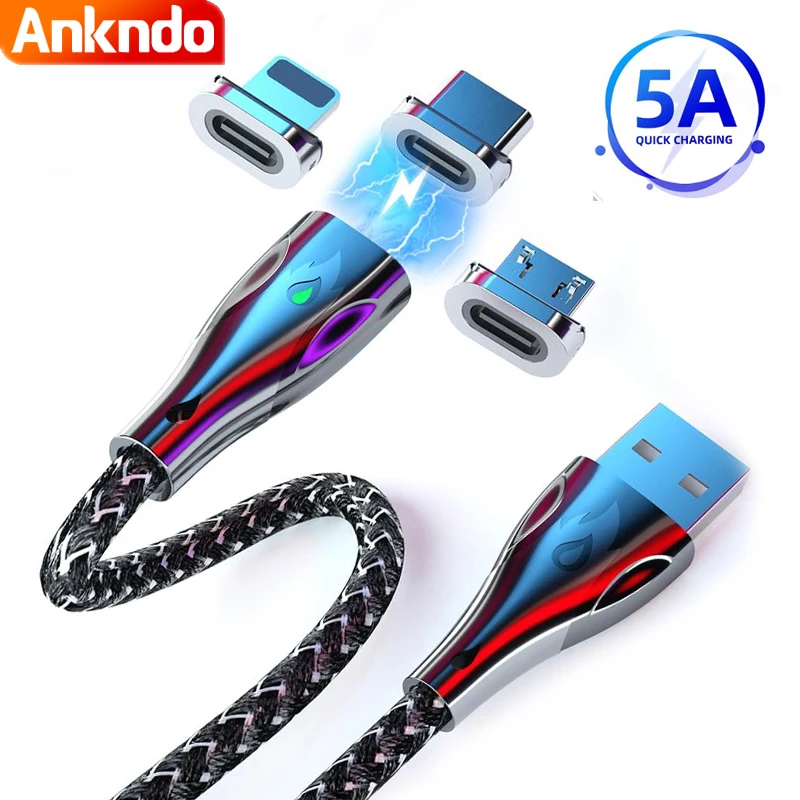 

5A USB C Magnetic Cable Micro USB Charger Cable Usbc Data Transfer Fast Charging for iphone samsung 1m 2m Type C charge Cord