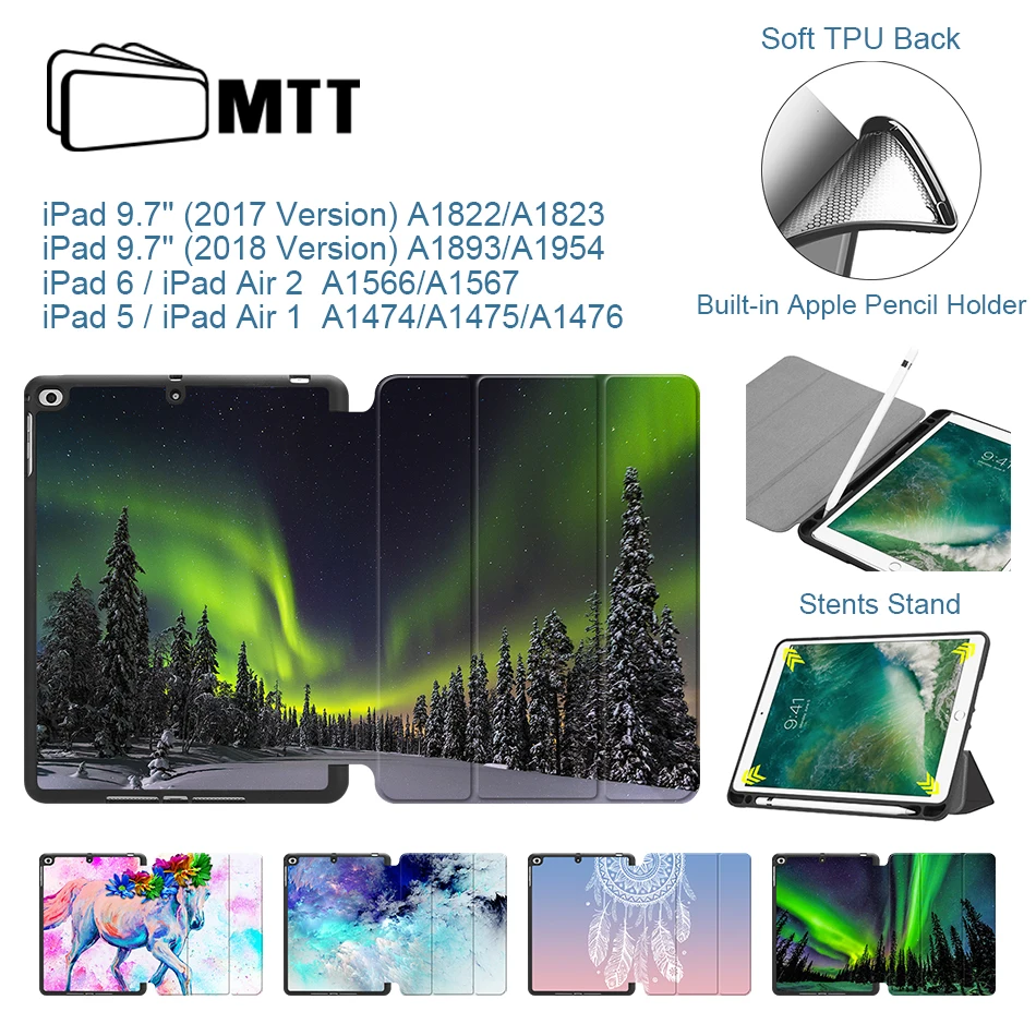 MTT для iPad Air 1 Air 2, чехол для планшета, мягкая задняя часть из искусственной кожи, откидная подставка, Чехол для iPad 9,7 дюймов с карандашом, чехол