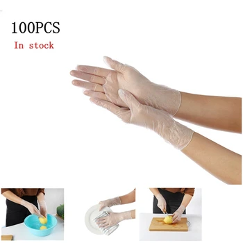 

In stock 100 Pcs Disposable Gloves PVC BBQ Waterproof Single Use Antibacterial S M L XL Glove for women Children