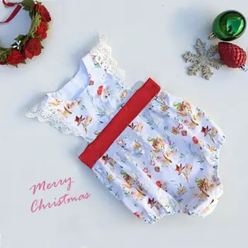 

New Arrival 2020 Newborn Baby Sets Girl Christmas Cuteful Xmas Festival 2 Pcs Lace Romper Soft Bodysuit Headband Outfit Clothes