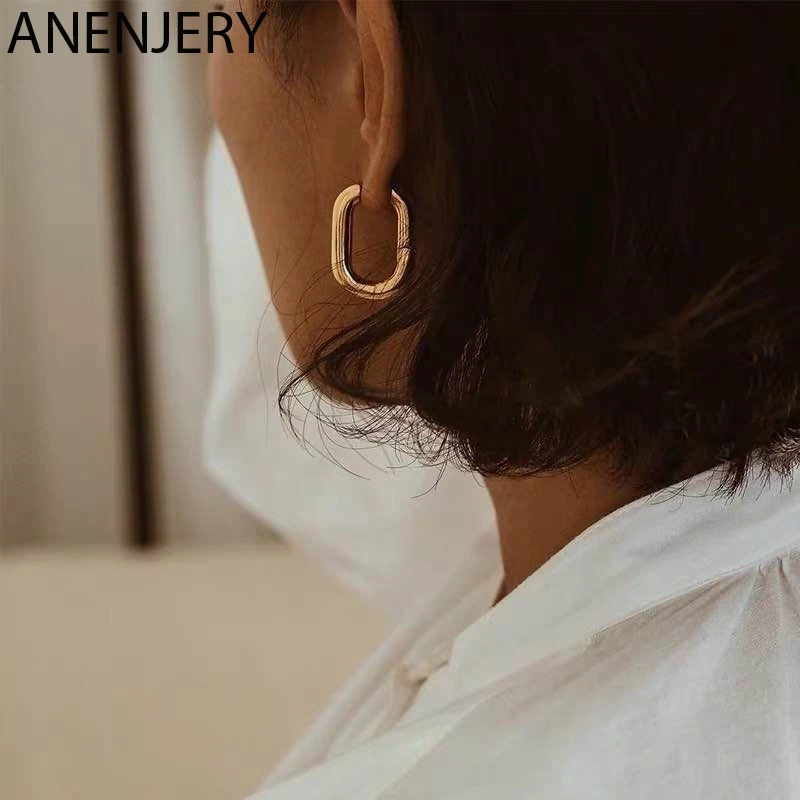 ANENJERY de Plata de Ley 925 O en forma de pendientes para las mujeres geométrico oro francés accesorios para fiesta, joyería regalos S-E1379