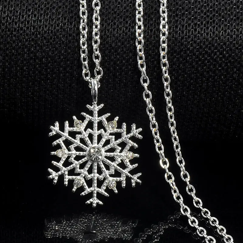 Christmas Necklace Gift Silver Snowflake Pendants Snow Flower Chain Women Necklace Jewelry