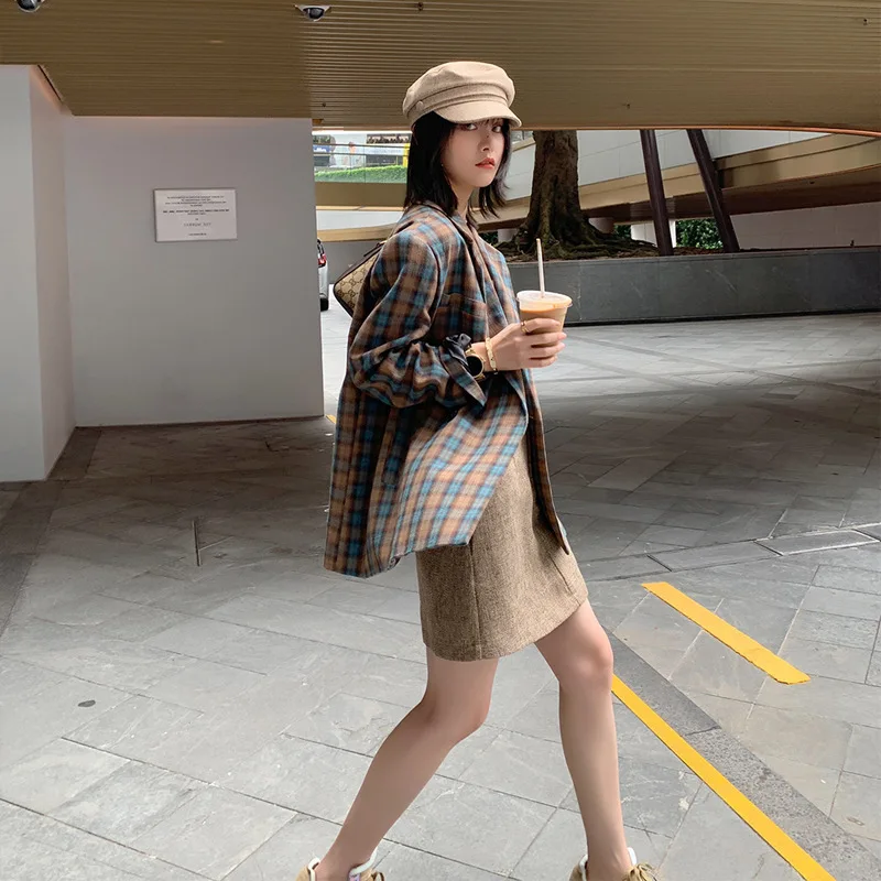 

2019 Summer New Style Network Red Plaid Women's Small Suit Coat Women's Loose-Fit Korean-style Suit Summer Thin