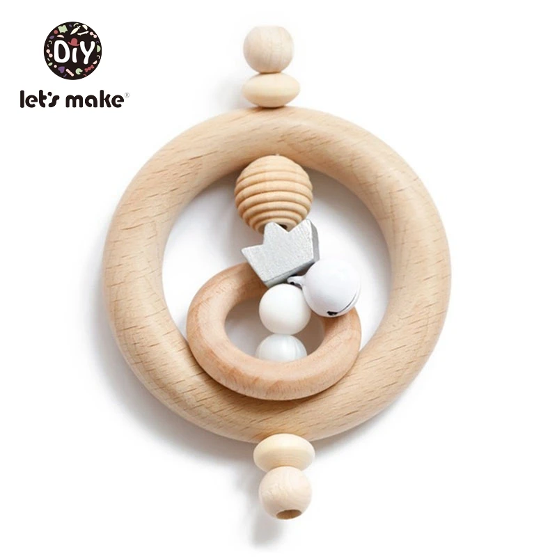 Давайте сделаем детские игрушки Погремушки для новорожденных кровать колокольчик деревянное кольцо 0-12 месяцев бук 1 шт. животное панда дерево Прорезыватель развивающие игрушки - Цвет: Crown