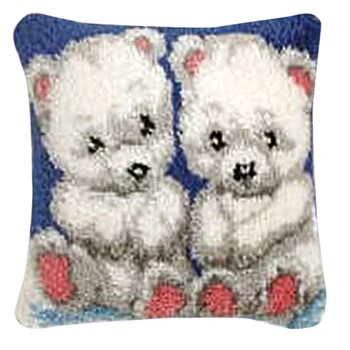 

40 X 40cm DIY Latch Hook Kit Rug Carpet Cushion Crocheting Rug Sewing Craft With White Grid Cloth Crochet Hook - Two Bears