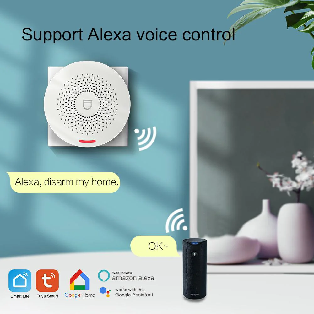 WIFI Intelligent Alarm Security System Motion Sensor Smart Life&Tuya App Control Compatible With Alexa & Google Assistant security system security alarm smart siren alarm wireless alarm