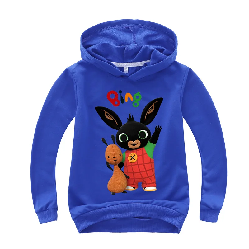 От 2 до 16 лет пуловер с кроликом из мультфильма Bing Bunny, толстовки с капюшоном, свитшоты, рубашки для маленьких мальчиков и девочек, весенне-Осенние футболки с длинными рукавами - Цвет: Синий