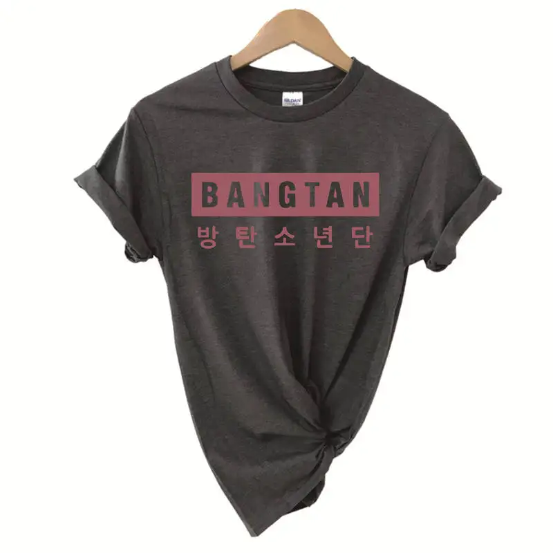 В стиле группы Bangtan Boys 방letter Letter Письмо печати Харадзюку Kpop корейский стиль Женская футболка мода короткий рукав хлопок женские летние топы - Цвет: dark gray rose gold