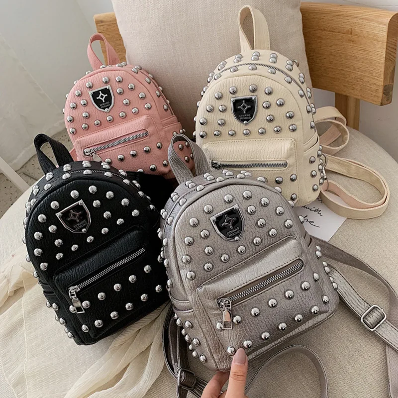 

INS Wind Korean-style Rivet Small Backpack Women's 2019 New Style-Style Multi-Purpose Mini STUDENT'S Backpack Casual Leather Bag