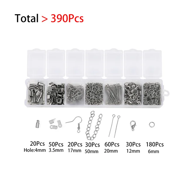 Alloy Accessories Jewelry Findings Set Repair Tools Lobster Clasp Open Jump Rings Earring Hooks for DIY Jewelry Making Supplies Rhodium