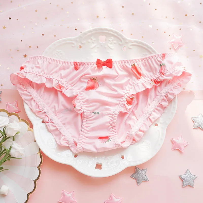 Lovely Strawberry Patterned Sexy Panties Sweet Ruffles Girl Bow Seamless Underwear For Women Lingerie Soft Breathable Briefs