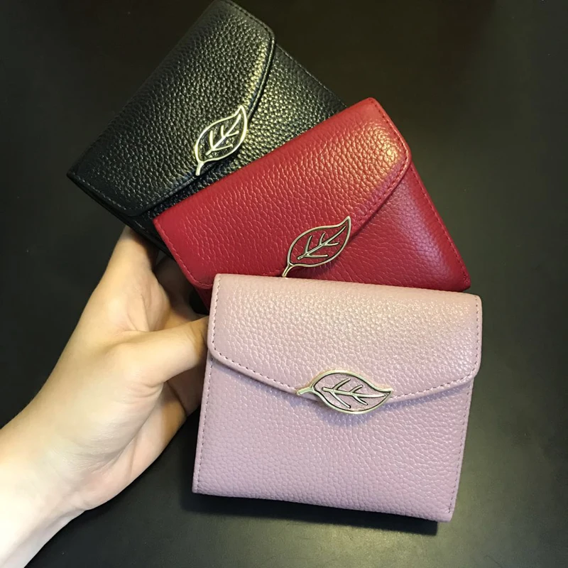 

Fashion Women Short Wallet 3 Fold Genuine Leather Female Coin Purse Card Holder Cowhide Wallet Women Luxury Small Mini Wallet