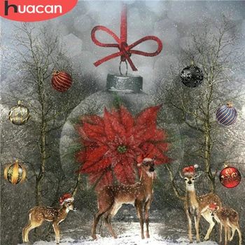

HUACAN Diamond Painting Full Square Round Christmas Deer Diamond Embroidery Animal Rhinestone Picture Home Decoration
