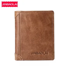 JINBAOLAI, мужские короткие кошельки из натуральной коровьей кожи, маленькие однотонные кошельки с отделением для карт и зажимом для денег, тонкие кошельки, винтажные Брендовые мужские кошельки
