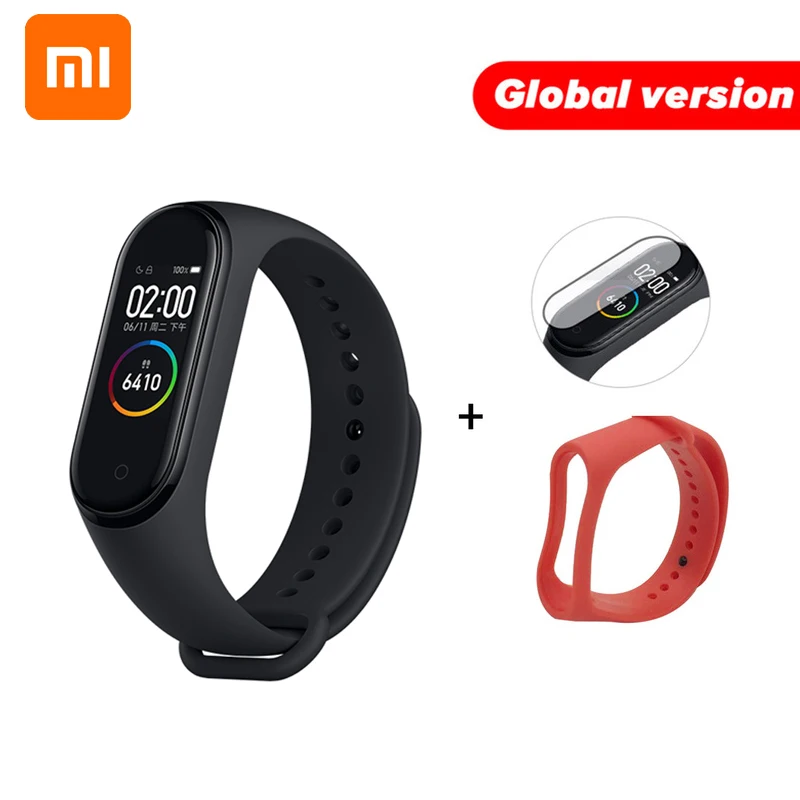 Xiaomi mi Band 4 глобальная версия цветной экран Смарт-Браслет фитнес-трекер mi Band 4 браслет Bluetooth водонепроницаемый для IOS/Android - Цвет: Global Red N Film