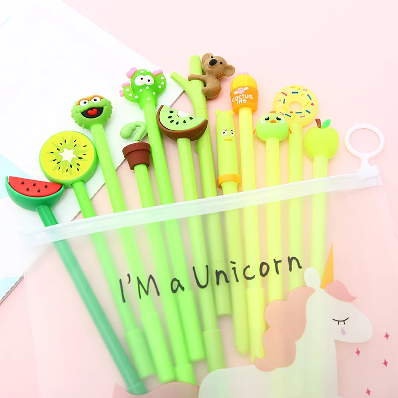 12 шт./компл. Творческий Радуга Цветной гель черные чернила для ручки Кот весело