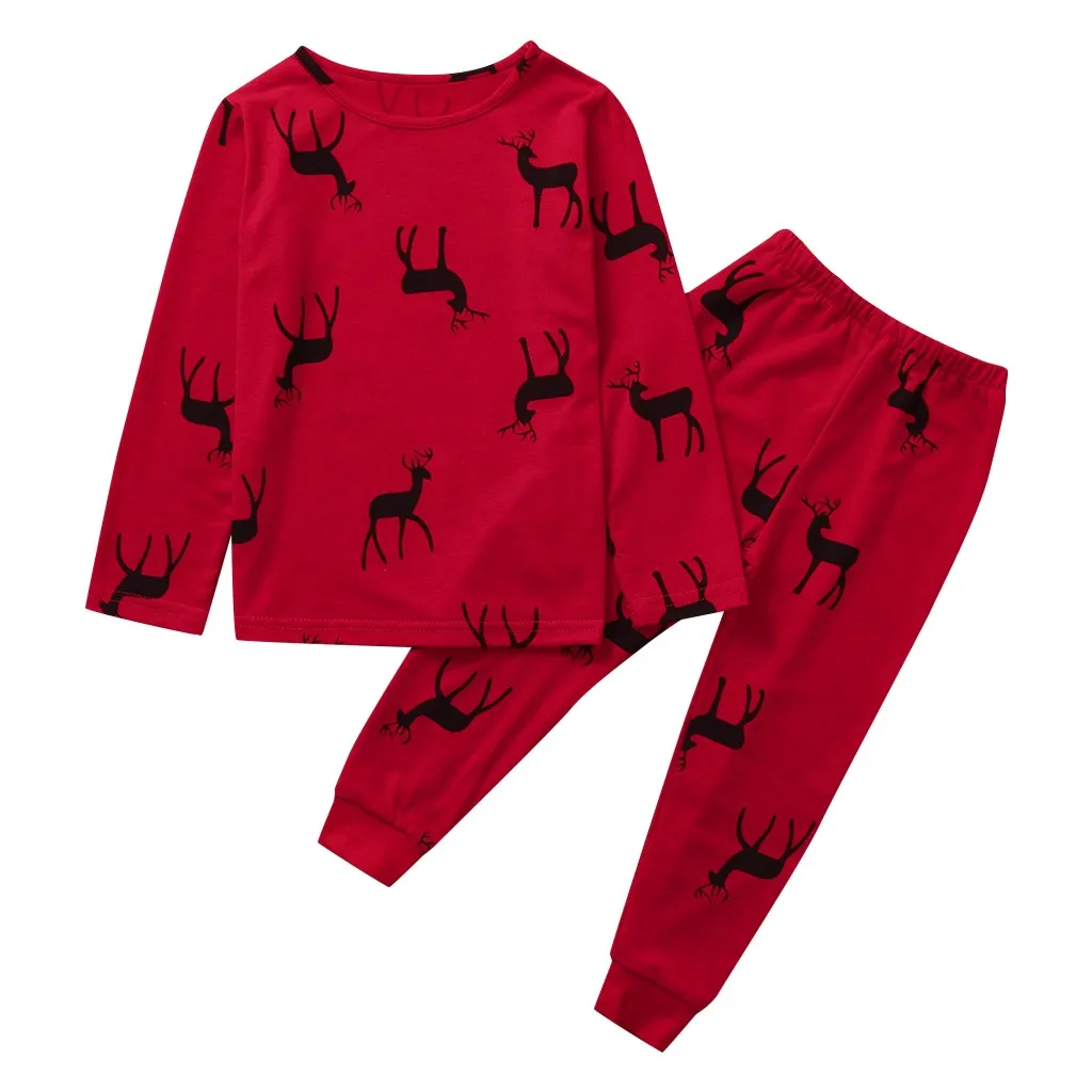 Осенне-зимние детские пижамы красный комплект с длинными рукавами для маленьких мальчиков и девочек с рисунком оленя Рождественская Пижама комплект одежды для сна - Цвет: 01