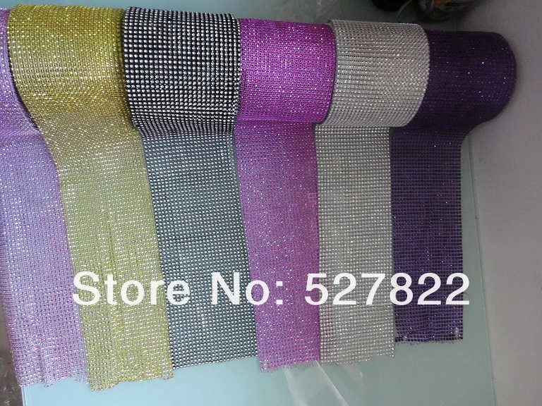 4.5x10 Yards 24 Row DIAMOND MESH WRAP ROLL SPARKLE RHINESTONE Crystal Ribbon x GoldBlackPinkSilverGoldRose Purple.JPG
