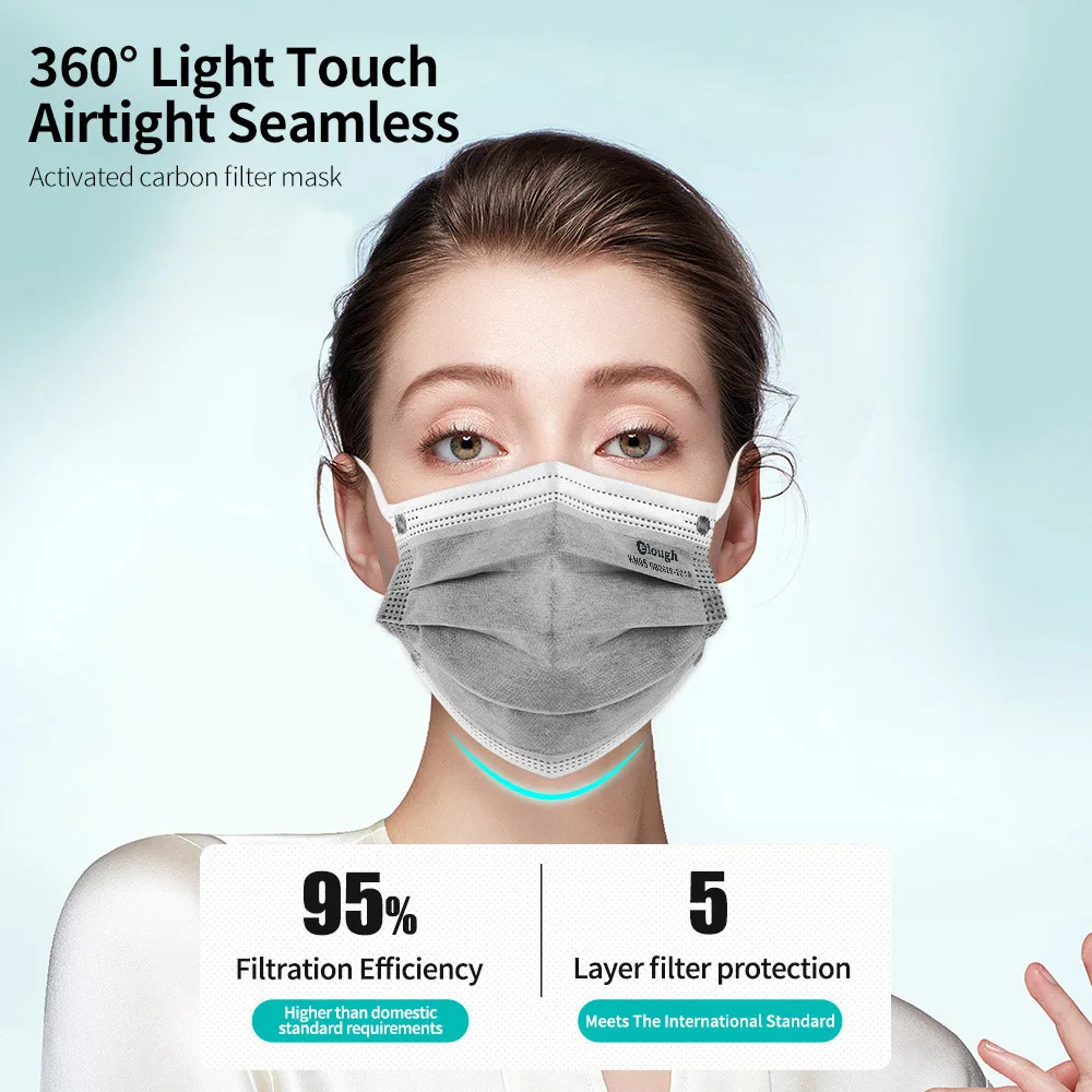 KN95 Gray Mask FFP2 Mascarillas Quirurgicas Homologadas FPP2 5 Layers Disposable Mask Activated Carbon Filter KN 95 Maschera Disposable Face Mask Kn95 Mask
