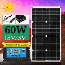 60 Вт солнечная панель 18 в с 10/20/30/40/50A двойной USB солнечной панели регулятор и т. Д. Для автомобиля яхты RV огни зарядки