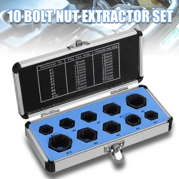 

10pcs/Set Damaged Bolts Nuts Screws Remover Extractor Removal Tools Set Threading Tool Kit Black Nuts