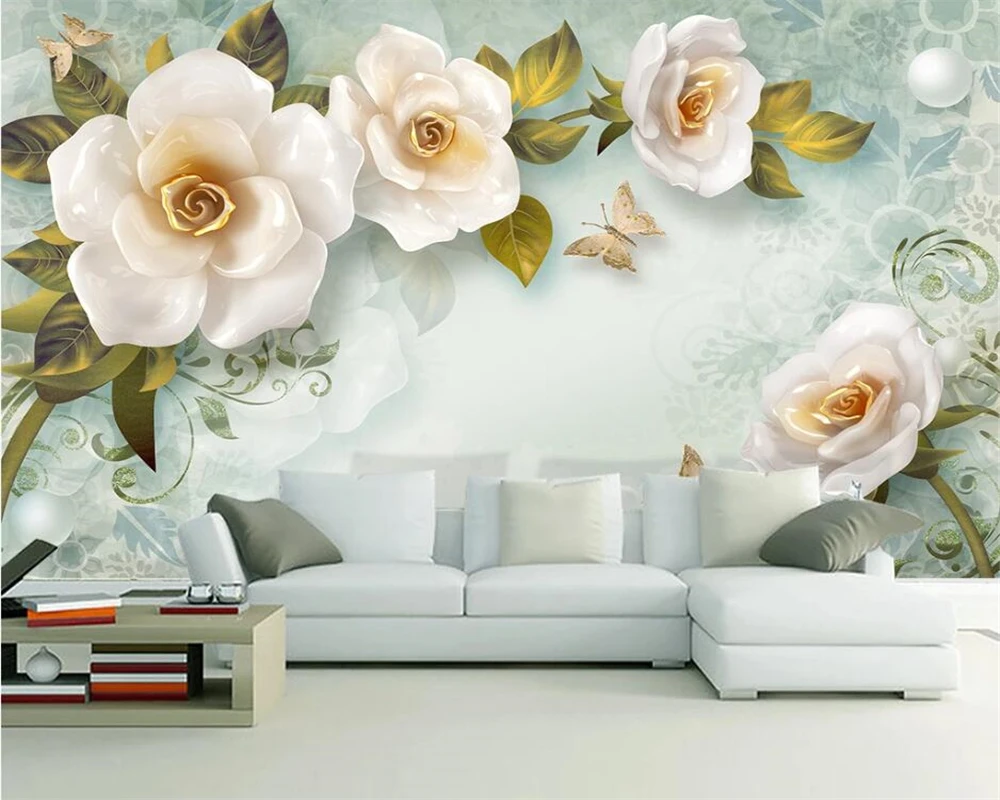 

beibehang Custom three-dimensional relief rose European retro TV background decorative painting papel de parede wallpaper