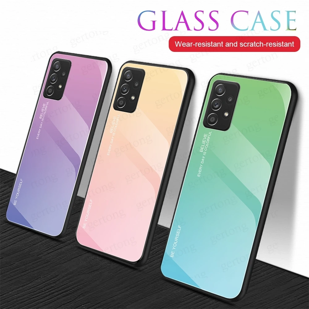 samsung cases cute A52 Case Tempered Glass For Samsung Galaxy A52 A72 A42 A32 A12 A53 A73 A13 Coque Gradient Glass Cover Back Protective Shell A52 silicone case samsung