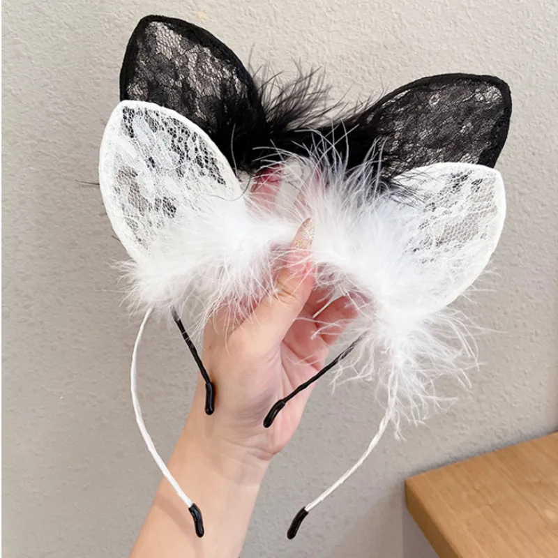 

[Xwen] New Autumn Winter Plush Lace Rabbit Ear Hair Band Korean Headband Female Versatile Simple Fashion Accessories OH3006