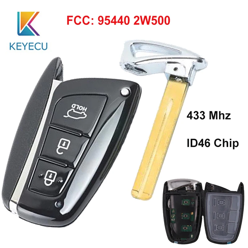 Замена KEYECU умный ключ 3 кнопки 433 МГц ID46 чип FOB для hyundai Santa Fe 2012- FCC ID: 95440 2W500
