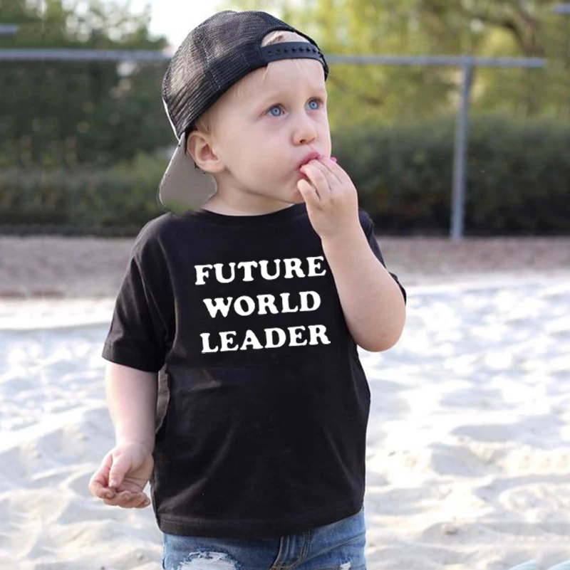 Kids Boys Tshirt Future World Leader Print Funny Letters Toddler Boy T-shirt Children Casual Short Sleeve Fashion Tees Clothes