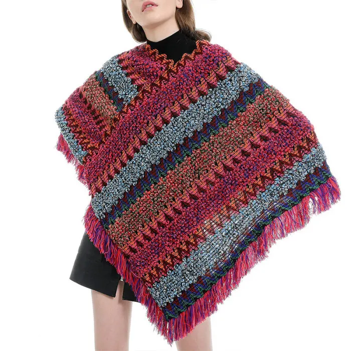 Boho пончо с бахромой накидка Шали Обертывания Женское пальто элегантные топы для весны зимы осени IK88