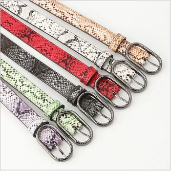 

2020 new ladies slim belt oval buckle snake pattern fashion wild denim skirt