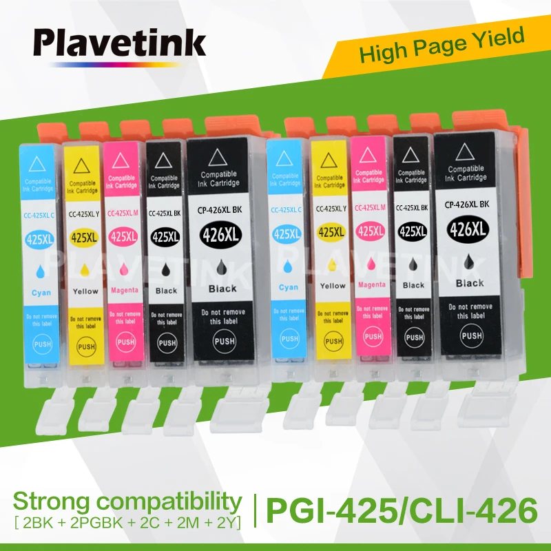 Plavetink 10 шт. PGI425 CLI426XL принтера чернильный картридж совместимый для Canon PGI 425 CLI 426 XL для Canon PGI-425 CLI-426 XL PIXMA IP4840 IP4940 IX6540 принтер с чипом